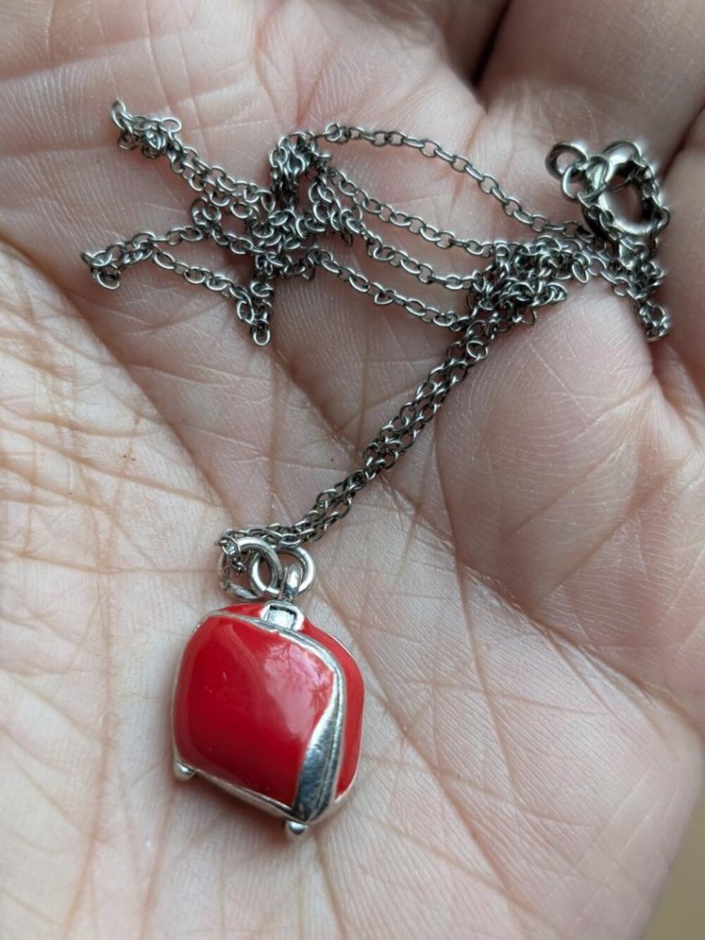 Vintage Cute Red Briefcase Pendant Necklace